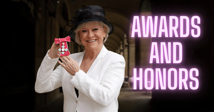 Trophies representing awards and honors received by Sue Barker