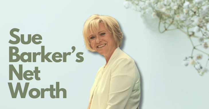 Graphic illustrating Sue Barker's career earnings and net worth